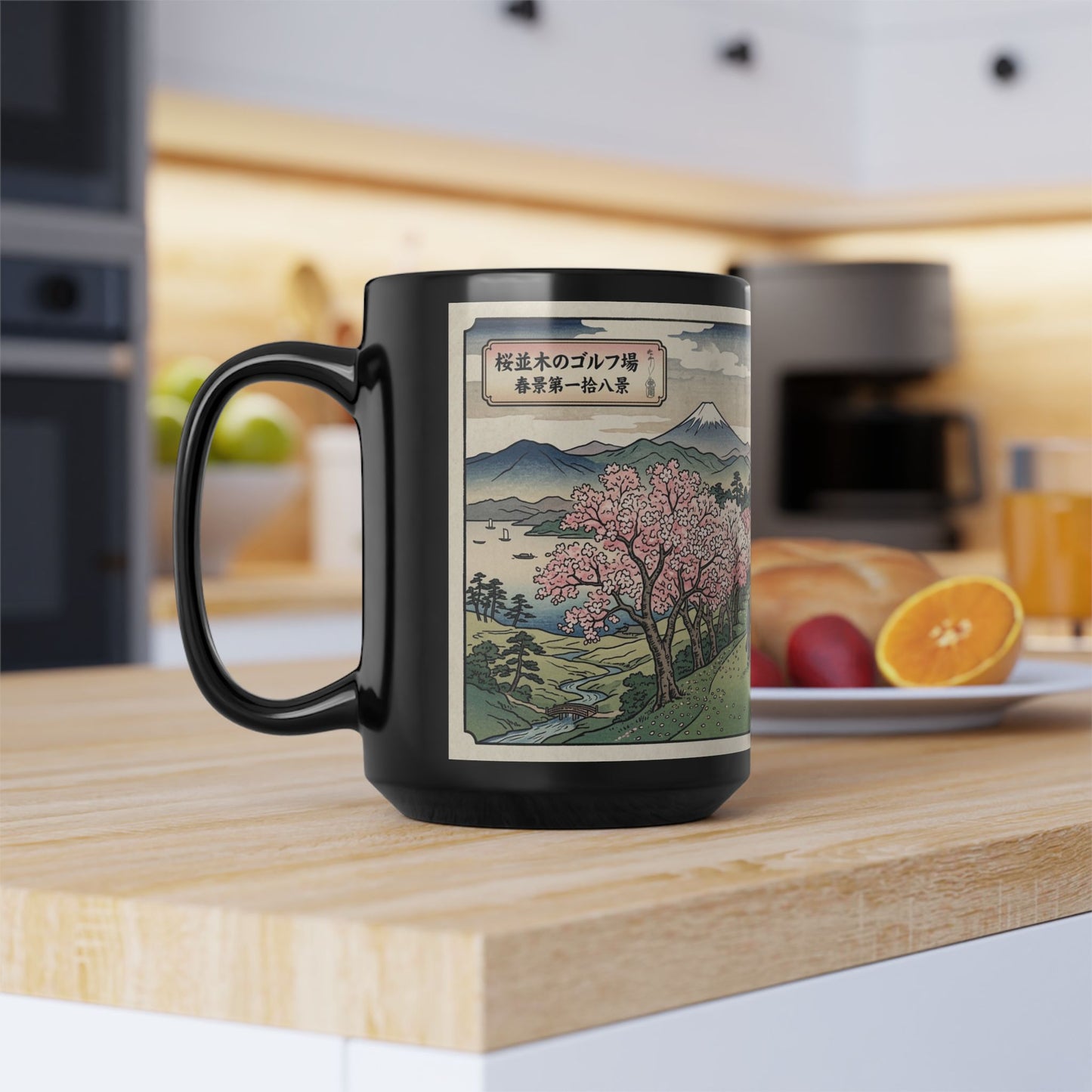 Zen Spot Golf Custom Cherry Blossom Golf Mug Japanese Landscape Ceramic Coffee Cup (11oz/15oz)