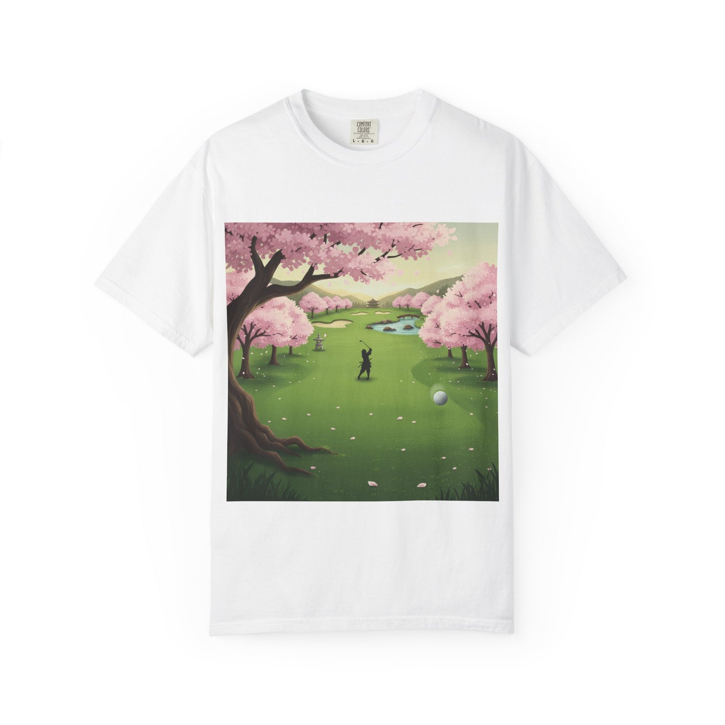 Zen Spot Customized Comfort Colors Golf Course Cherry Blossom T-Shirt – Scenic Golfer Graphic Tee