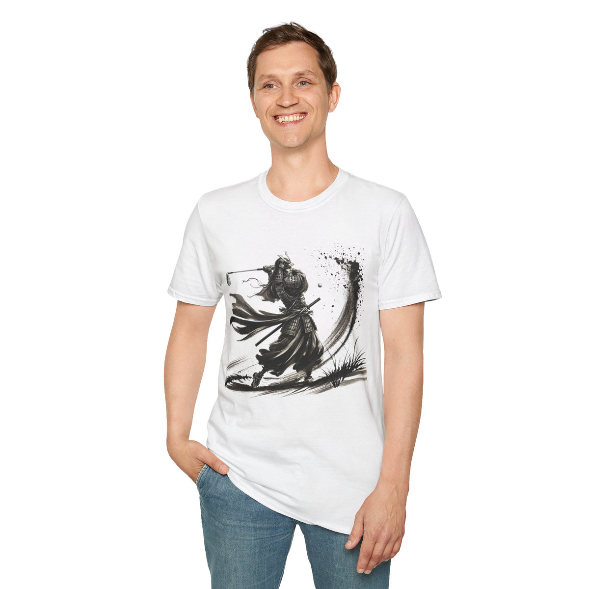 Armored Samurai Ink Art T-Shirt — Monochrome Warrior Golf Graphic Tee