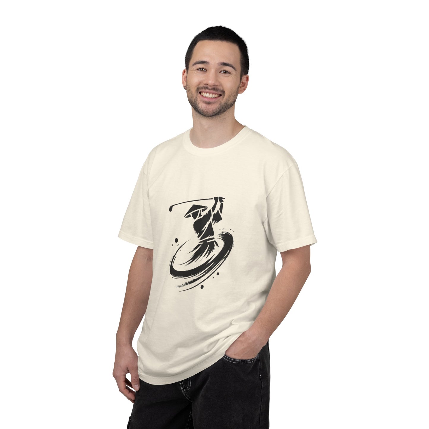 Zen Spot Golf Custom Ink Brush Zen Golfer Swing Graphic T‑Shirt