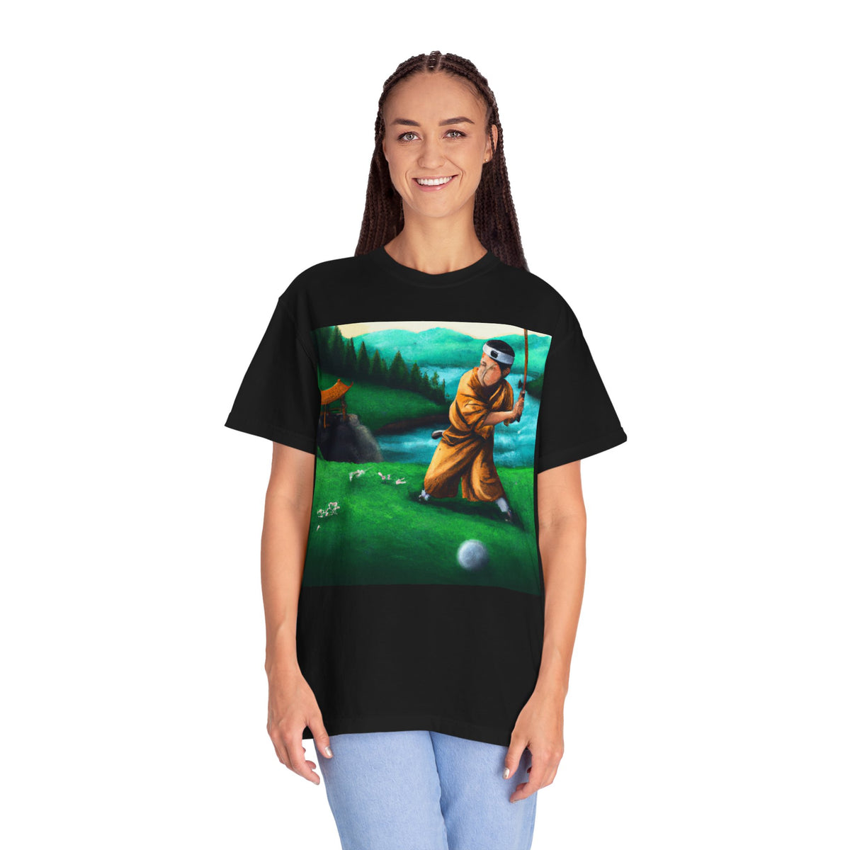Monk Golfer Oil Painting Art Graphic T-Shirt
