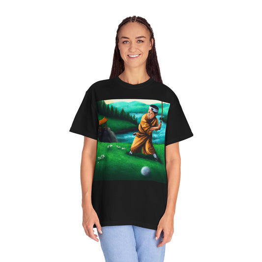 Monk Golfer Oil Painting Art Graphic T-Shirt