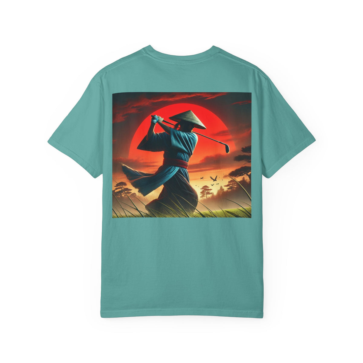 Enso Circle Golf  Stroke Chest Sunset Warrior Samurai Golfer Back Graphic T-Shirt