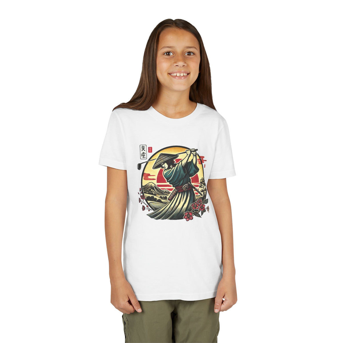 Samurai Golfer Sunset Graphic Youth T-Shirt