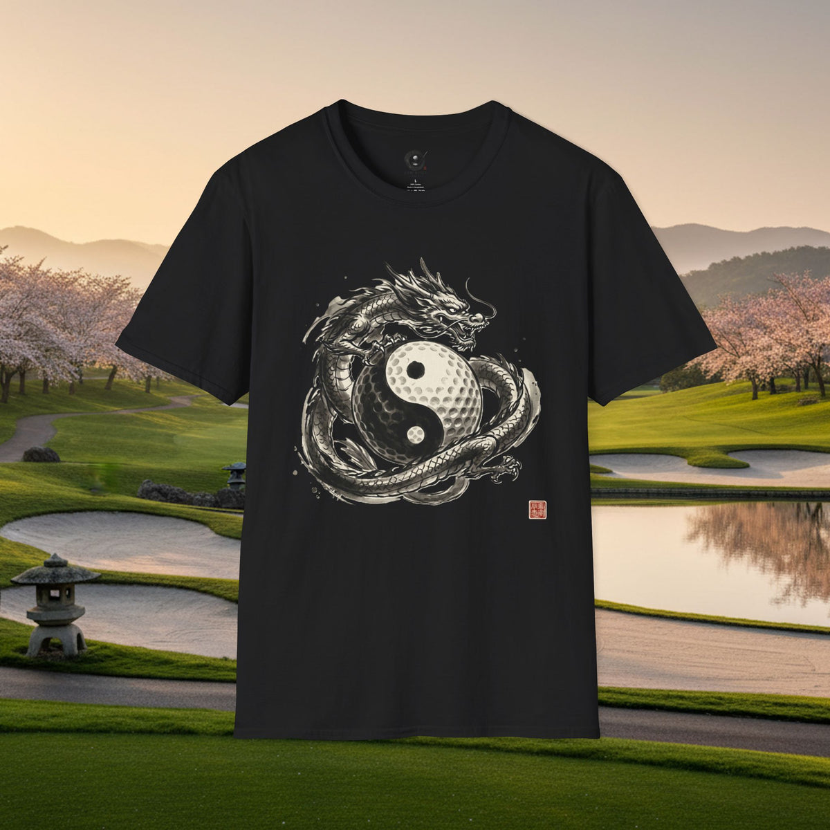 Yin Yang Golf Ball Dragon Golf T-Shirt — Asian Dragon Golf Ball Tee