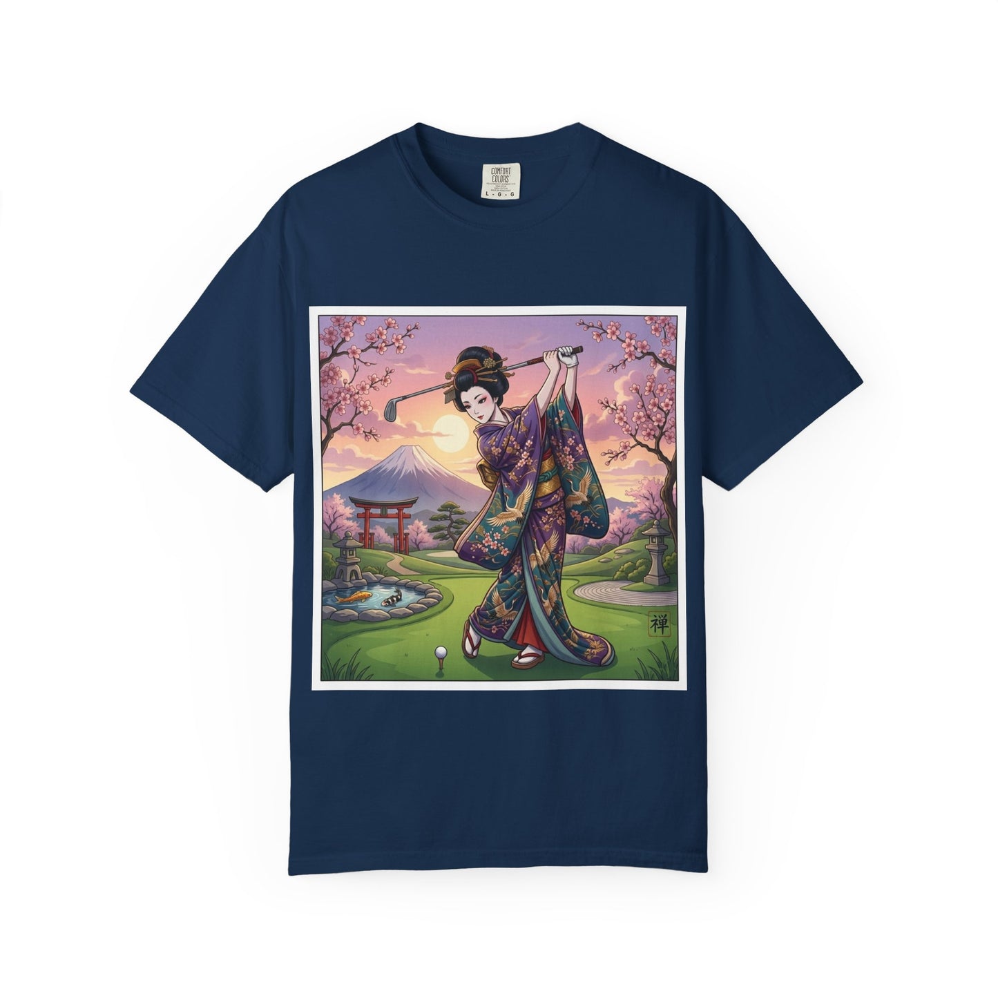 Geisha Golfing Sunset T-Shirt — Vintage Japanese Kimono Art Tee