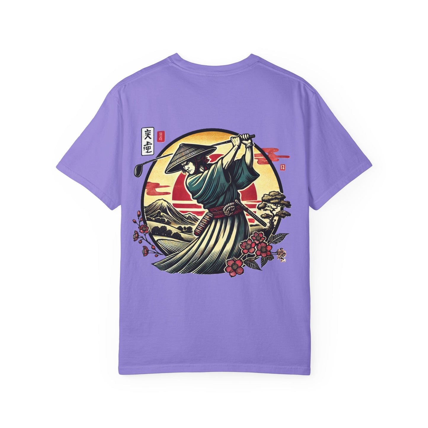 Zen Spot Golf Custom Japanese Warrior Samurai Golfer Sunset Graphic T-Shirt