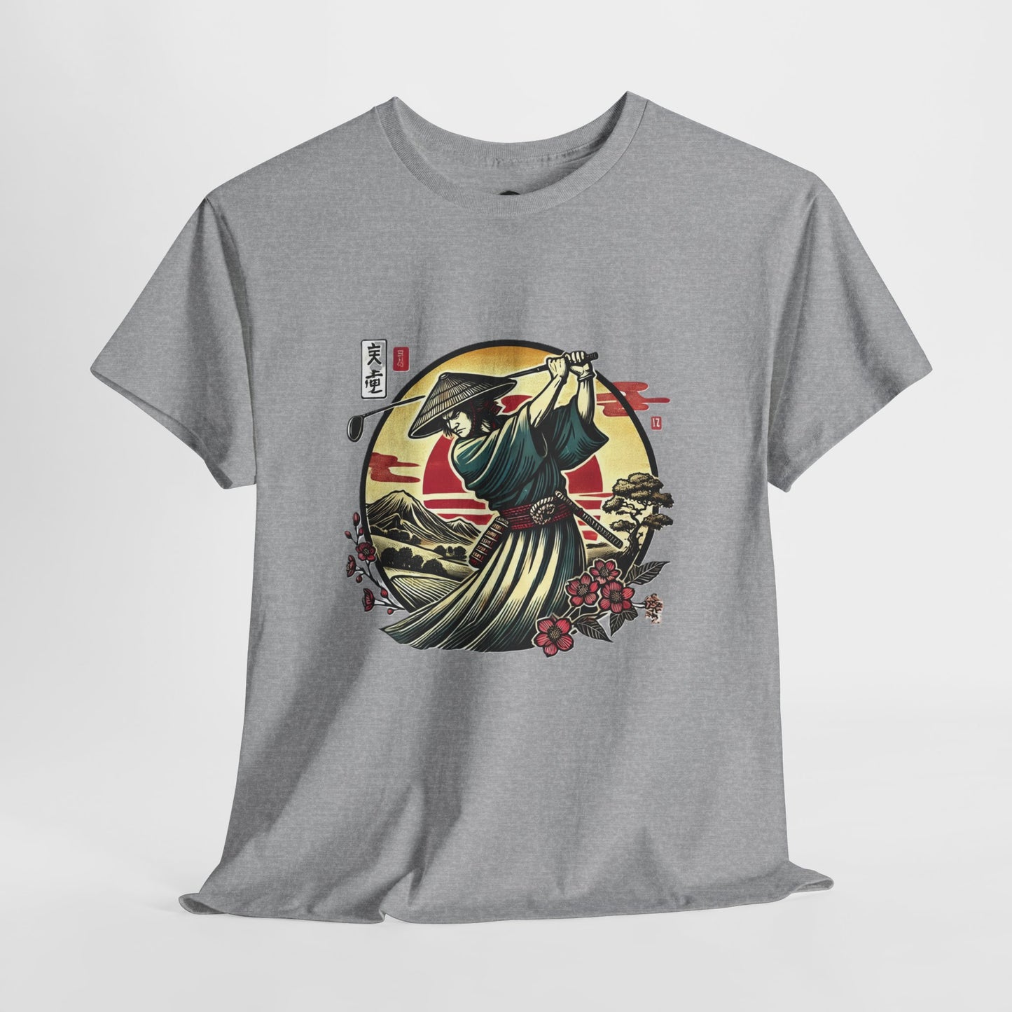 Zen Spot Customized Gildan Samurai Golfer Sunset T‑Shirt — Japanese Warrior Graphic Tee
