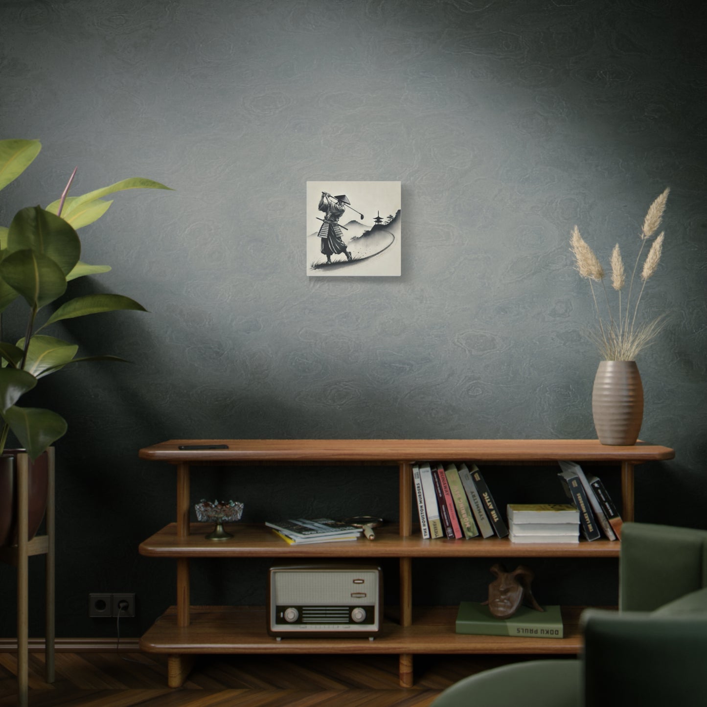 Samurai Golf Canvas Wall Art — Zen Golfing Japanese Ink Print
