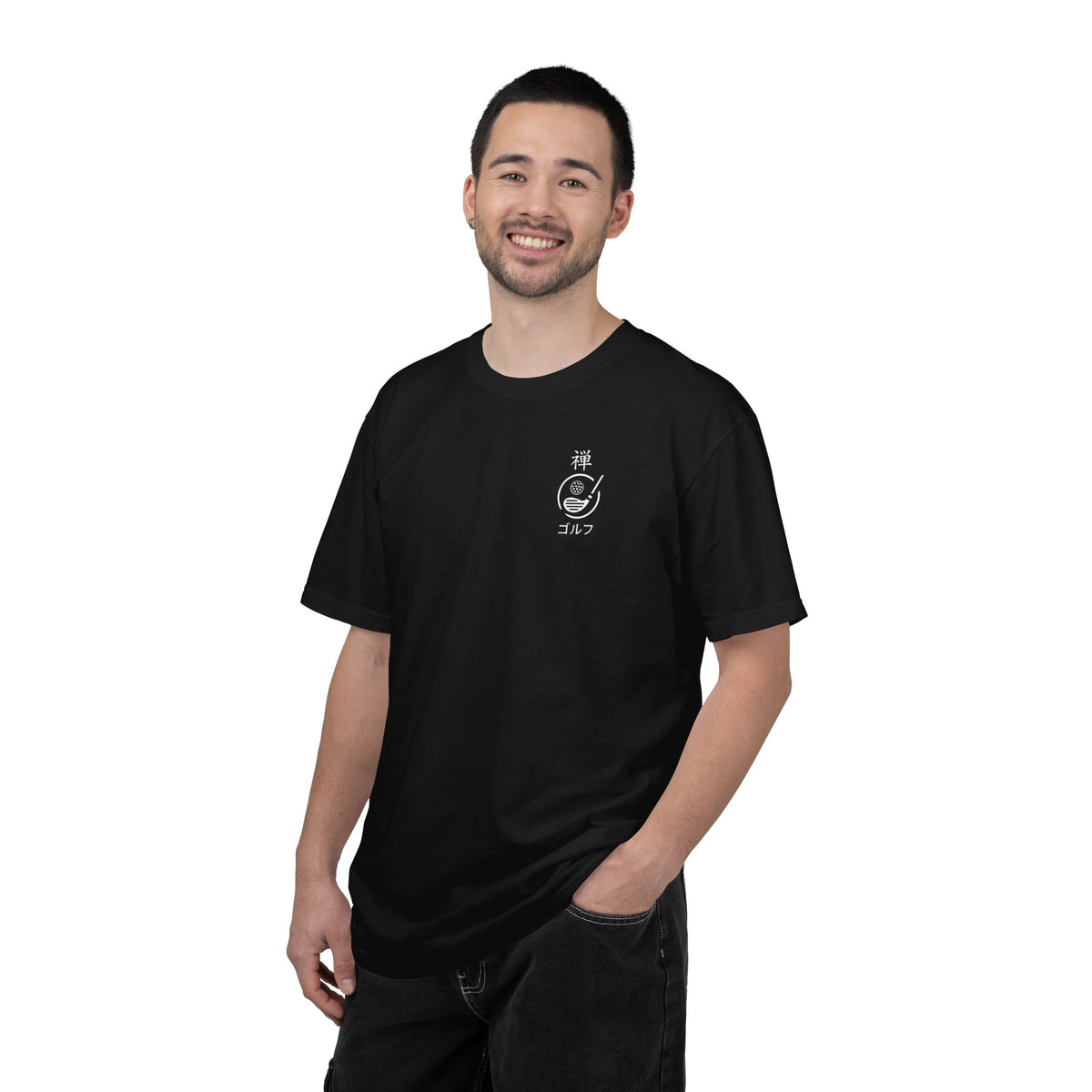 Japanese Kanji Zen Golf Chest and Back Graphic T‑Shirt