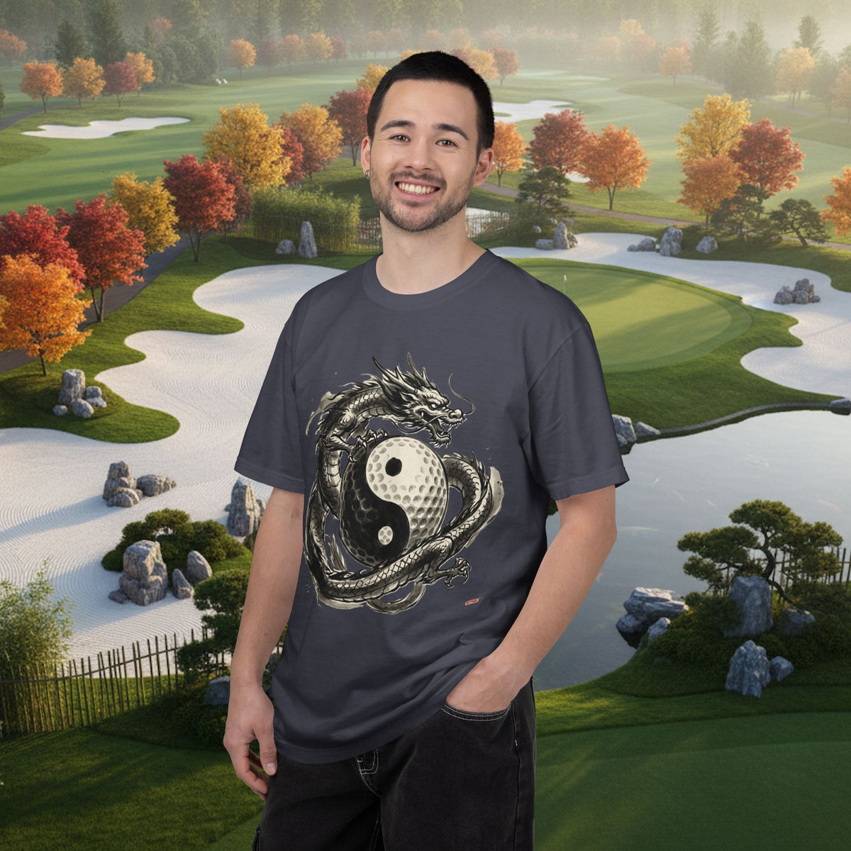 Yin Yang Golf Ball Dragon Golf Tee — Asian Ink Dragon Golf Ball T-Shirt
