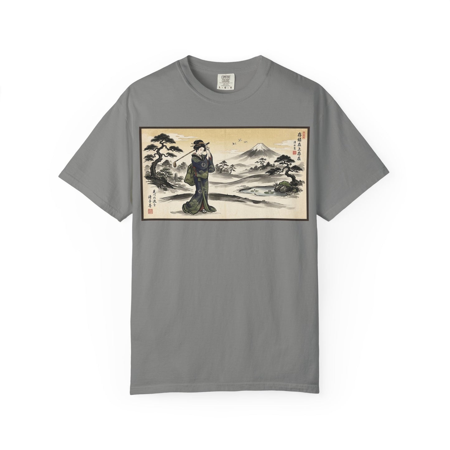 Japanese Ukiyo-e Landscape T-Shirt — Vintage Geisha & Mount Fuji Graphic Tee