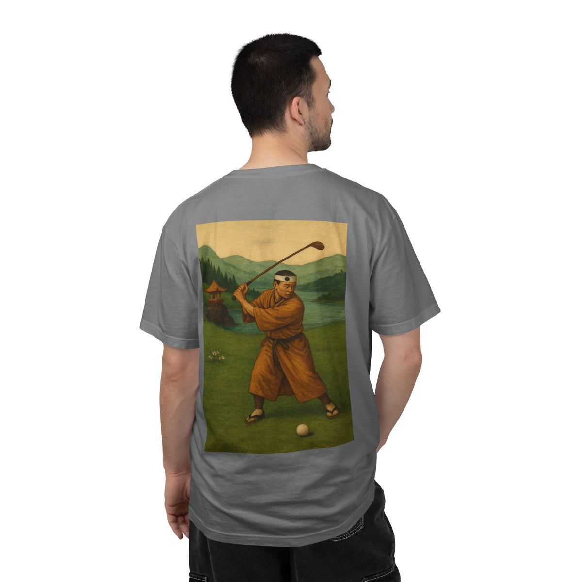 Enso Circle Golf  Stroke Chest Vintage Monk Golfer Back Graphic T-Shirt