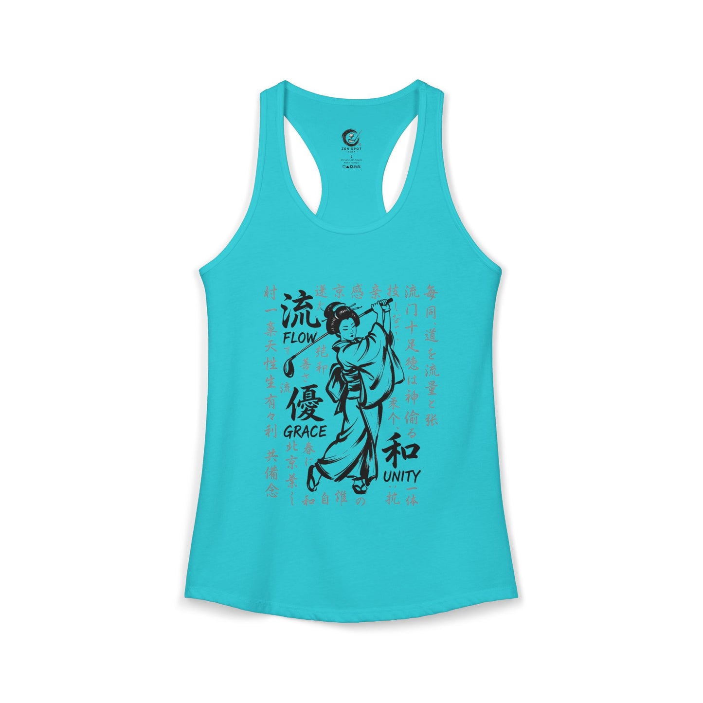 Zen Spot Golf Custom Geisha Golfer Kanji "Flow, Grace, and Unity" Women's Racerback Tank