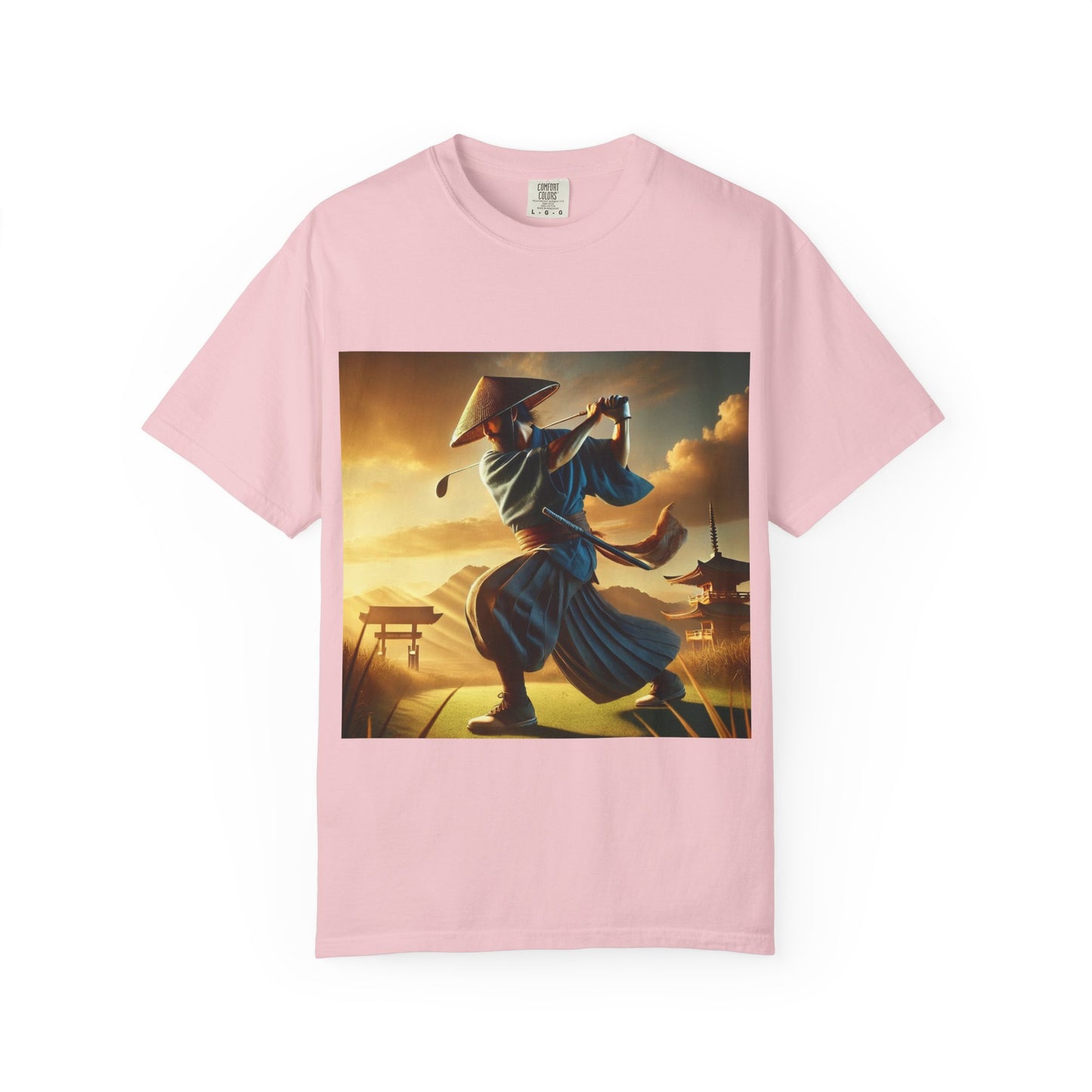 Zen Spot Golf Custom Vintage Martial Arts Samurai Golfer Sunset Graphic T-Shirt