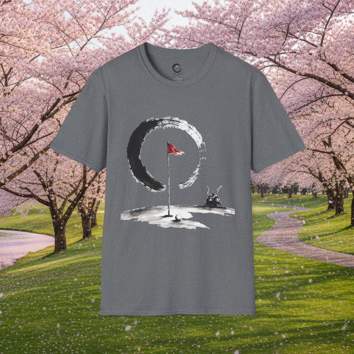 Zen Golf T-Shirt — Minimalist Golf Flag & Enso Circle Tee