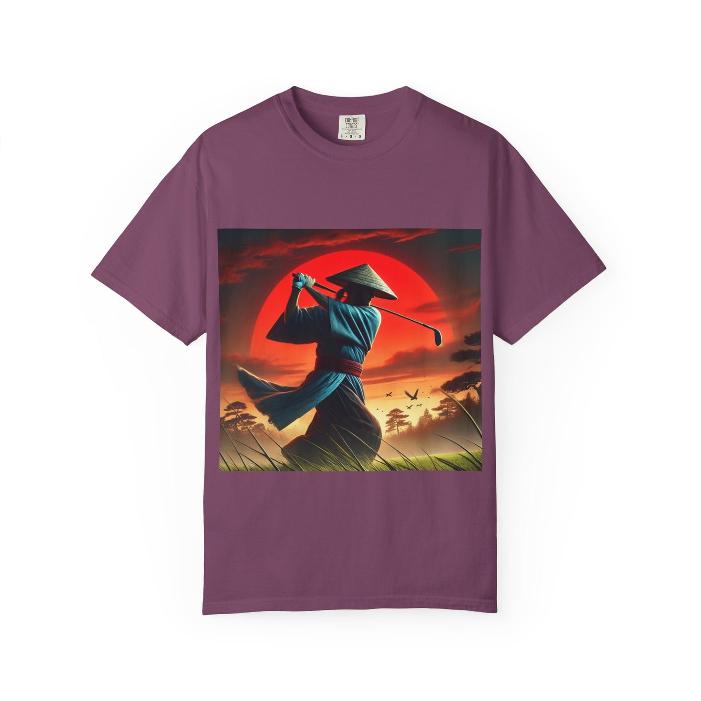 Zen Spot Golf Custom Sunset Samurai Golfer Graphic T-Shirt