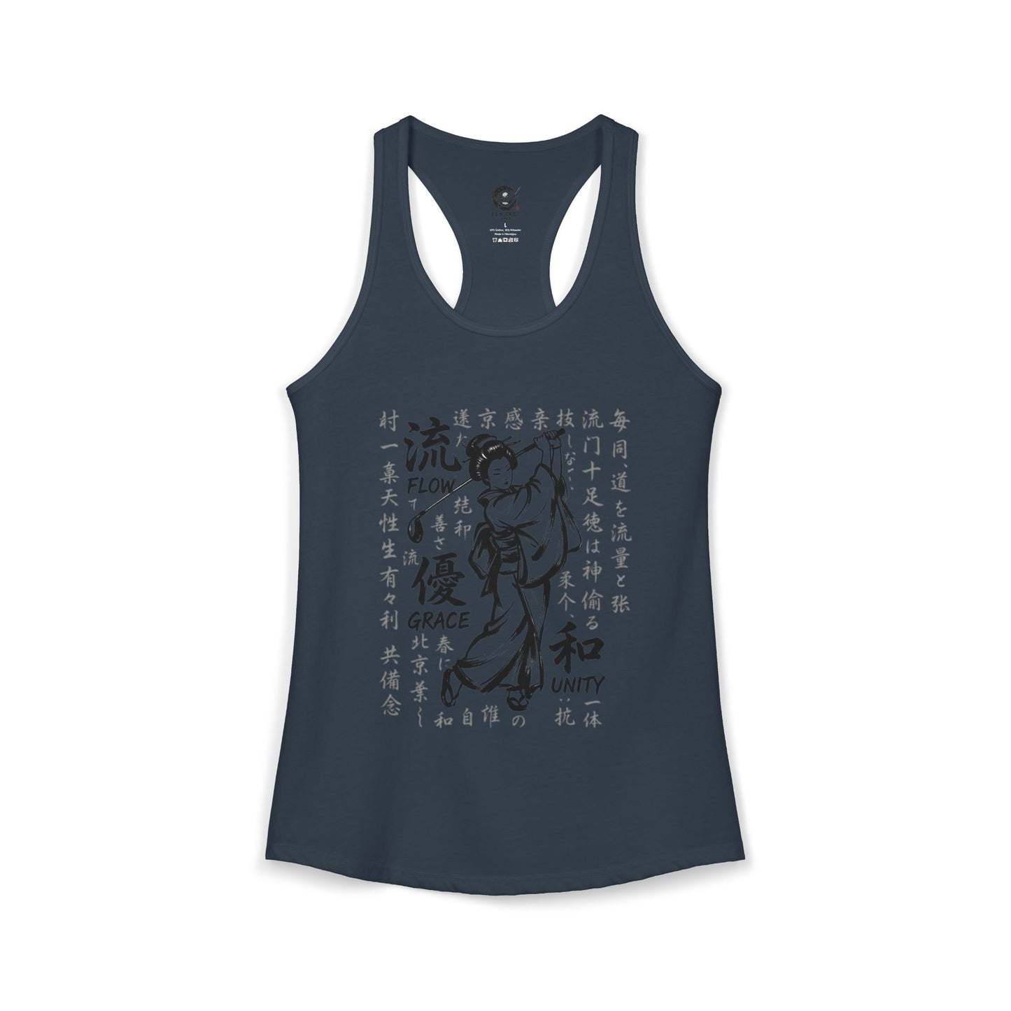 Zen Spot Golf Custom Geisha Golfer Kanji "Flow, Grace, and Unity" Women's Racerback Tank