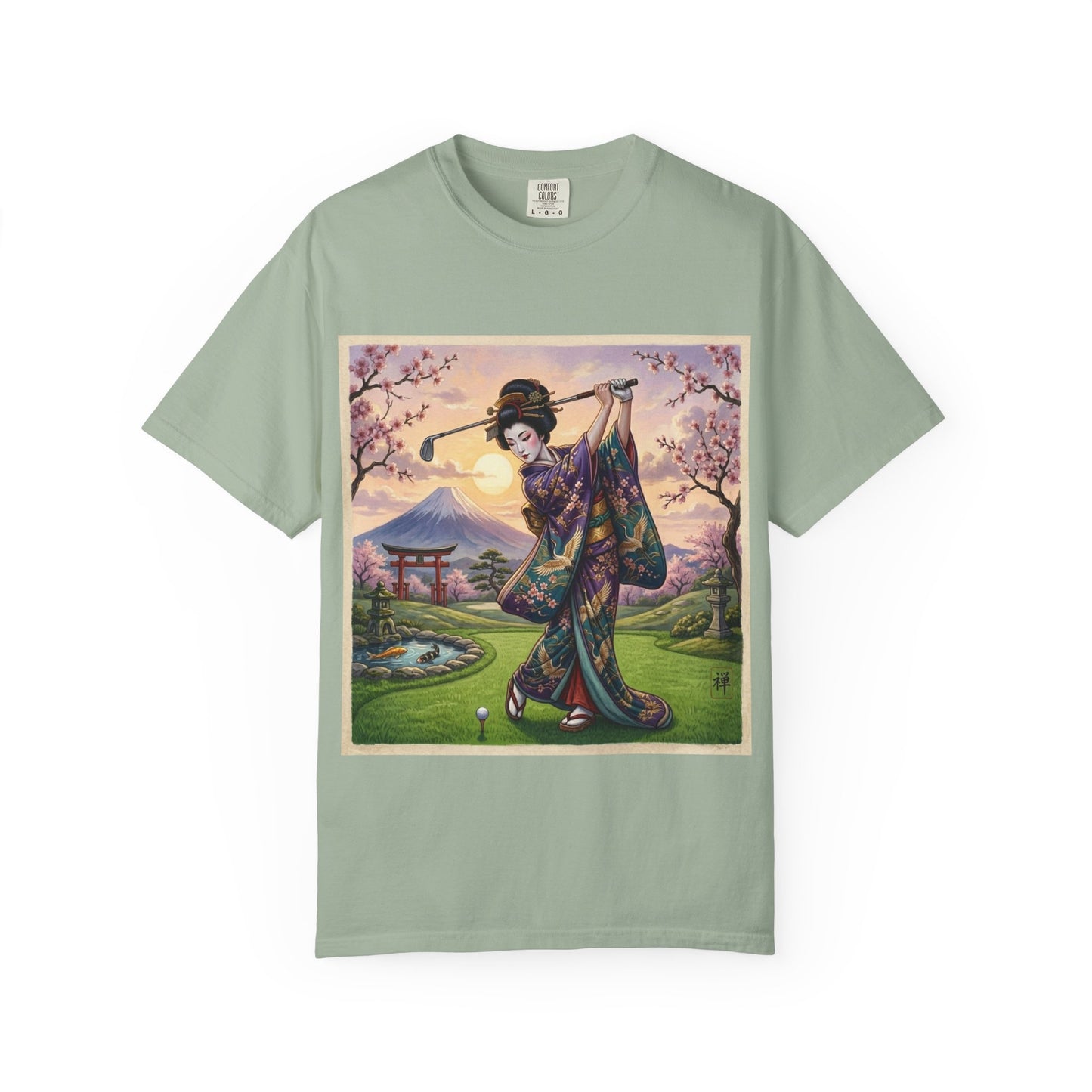 Zen Spot Golf Custom Geisha Golfing Sunset T-Shirt