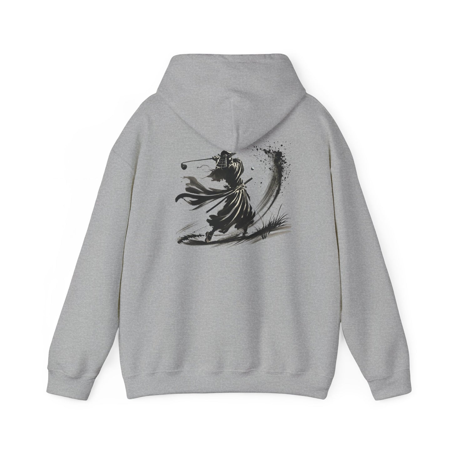 Zen Spot Golf Custom Gildan Samurai Golfer Ink Brush Stroke Hoodie | Sumi-e Warrior Back Print