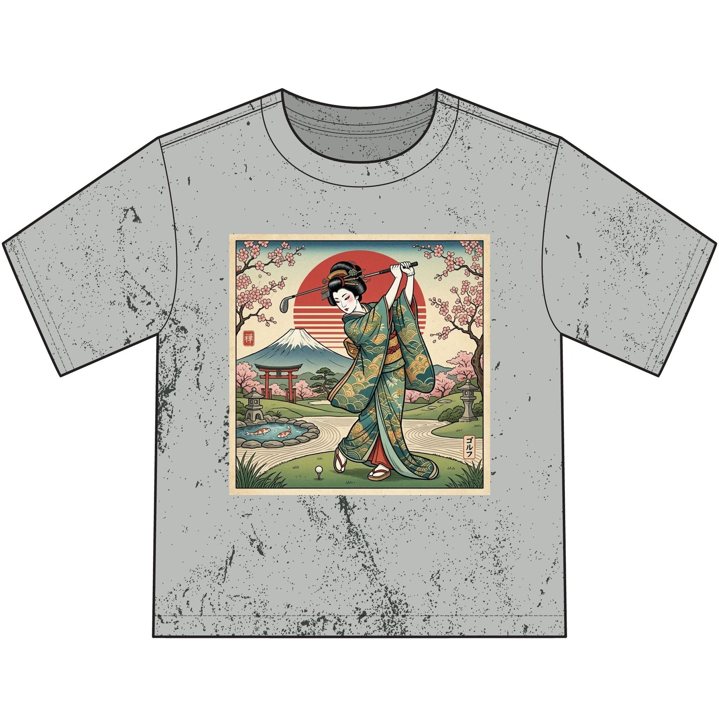 Japanese Geisha Golfer Vintage Scene Youth T-Shirt
