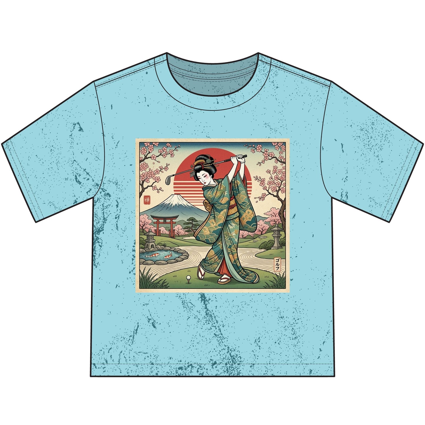 Japanese Geisha Golfer Vintage Scene Youth T-Shirt