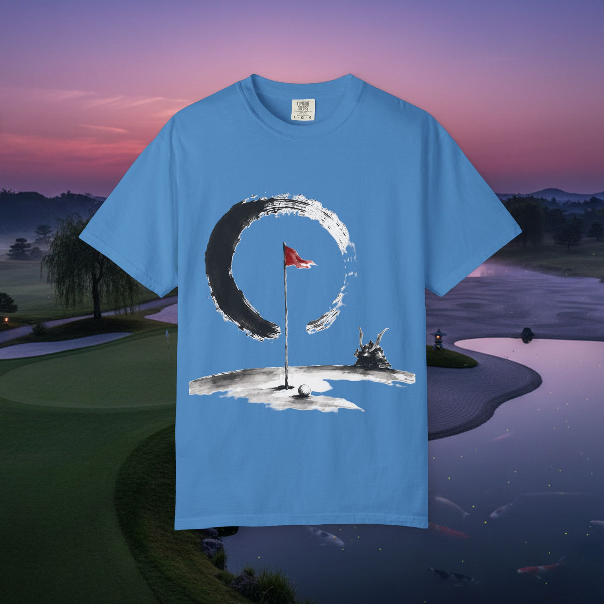 Zen Golf T-Shirt — Minimalist Golf Flag & Enso Brushstroke Design