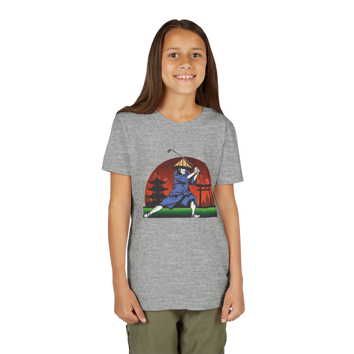 Japanese Samurai Golfer Retro Graphic Kid T-Shirt