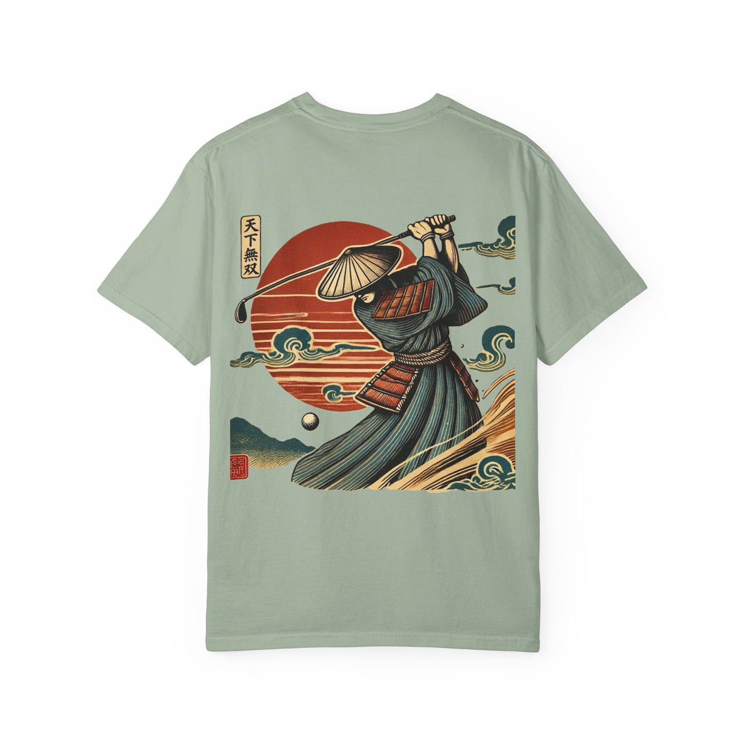 Zen Spot Golf Custom Samurai Golfer Sunset Graphic T-Shirt