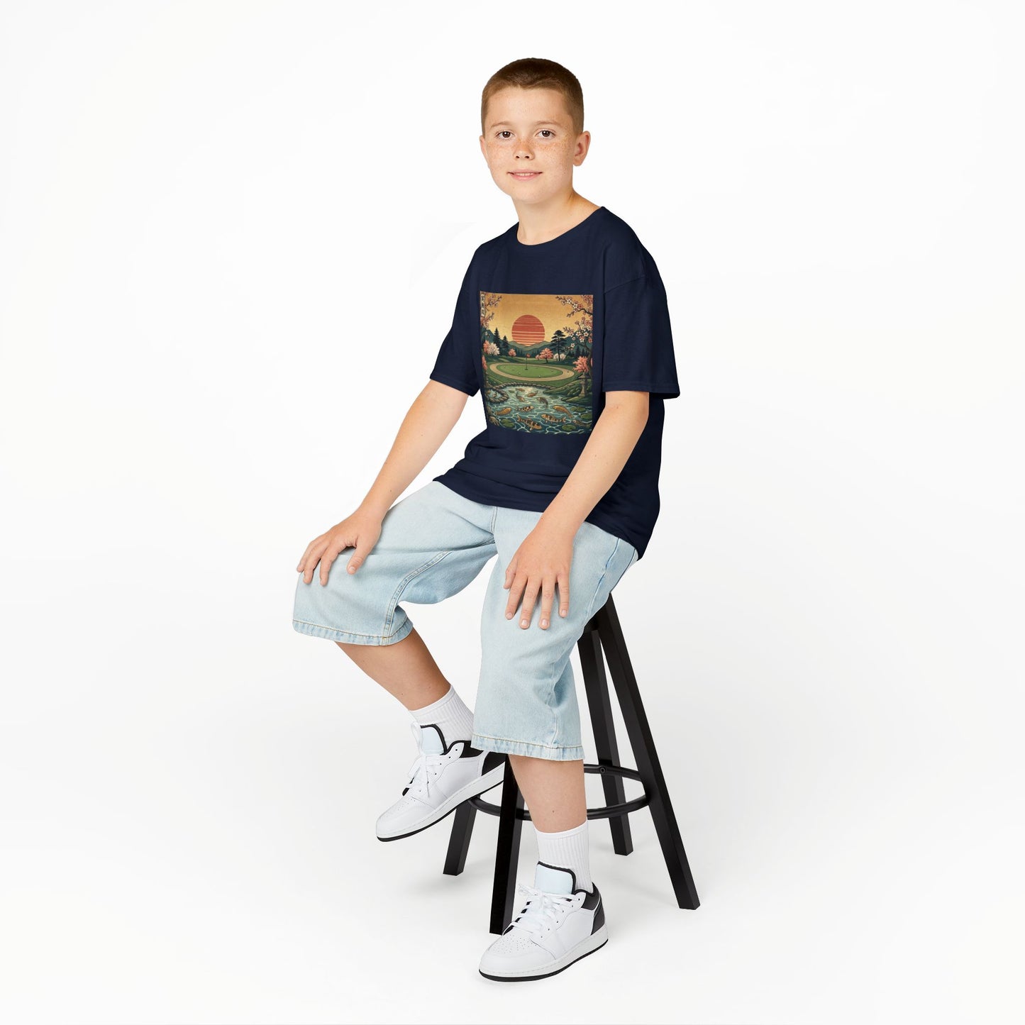Zen Spot Golf Custom Vintage Japanese Sunset Golf Course Graphic Kids T-Shirt