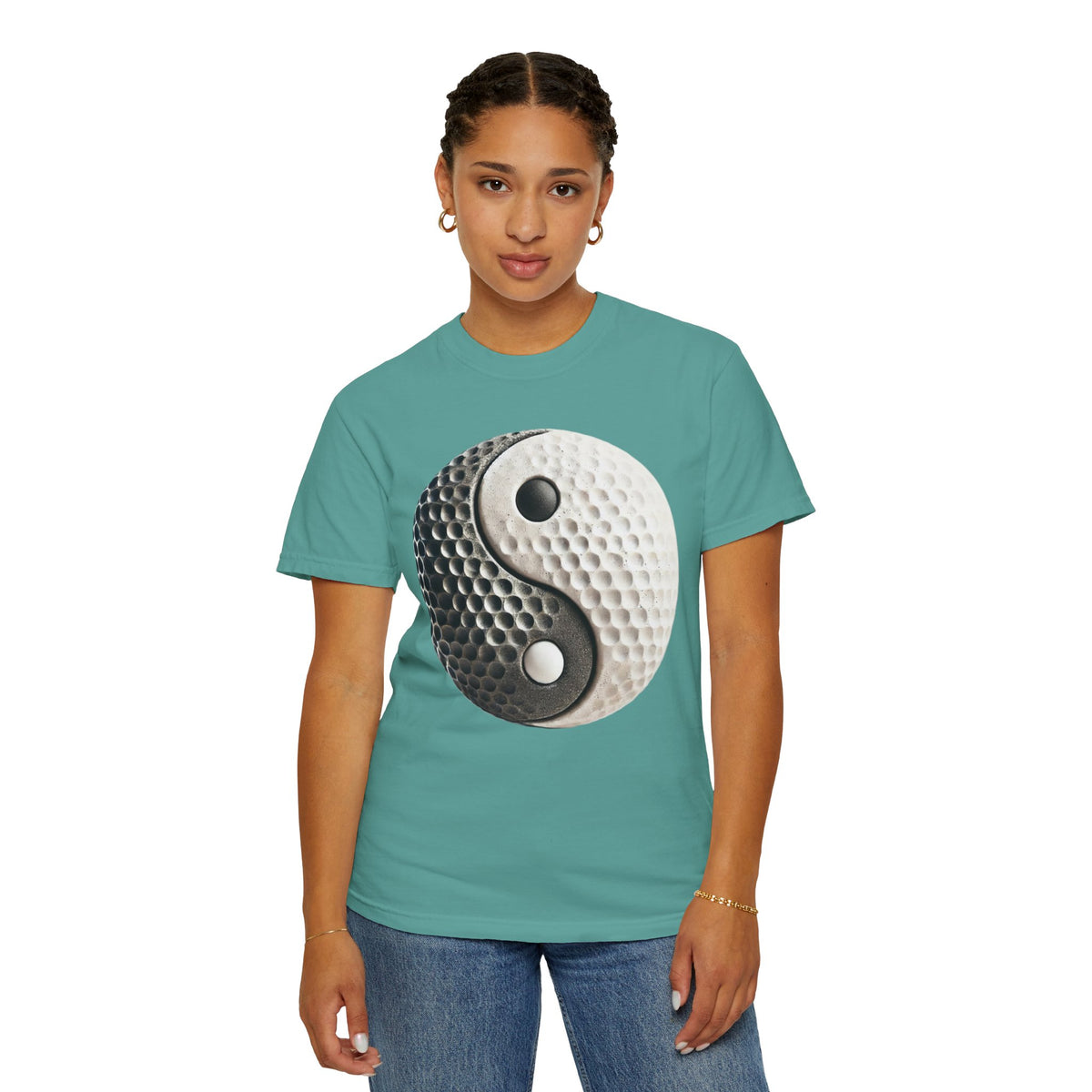 Stone Yin Yang Golf Ball Chest and Back Graphic T-Shirt
