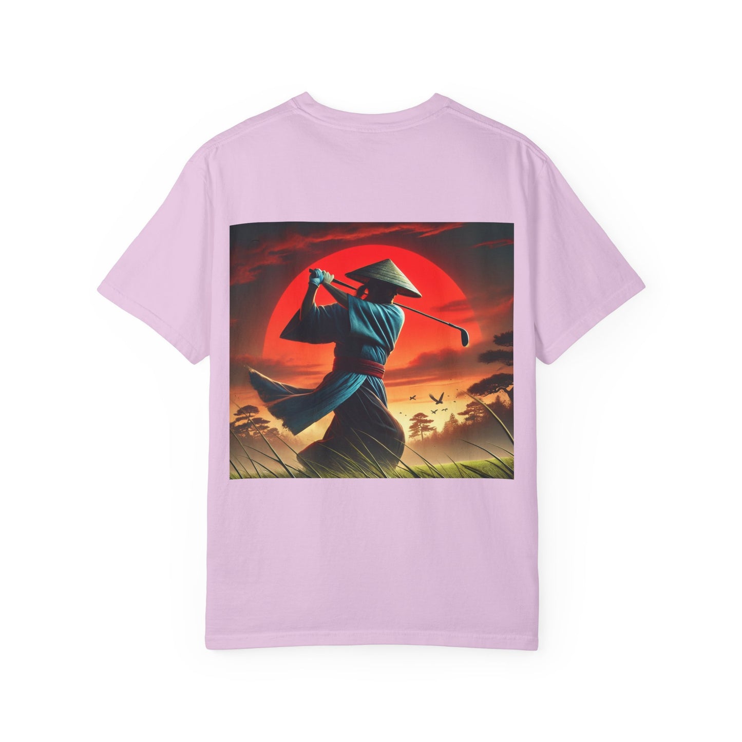 Zen Spot Golf Custom Sunset Warrior Samurai Golfer Graphic T-Shirt