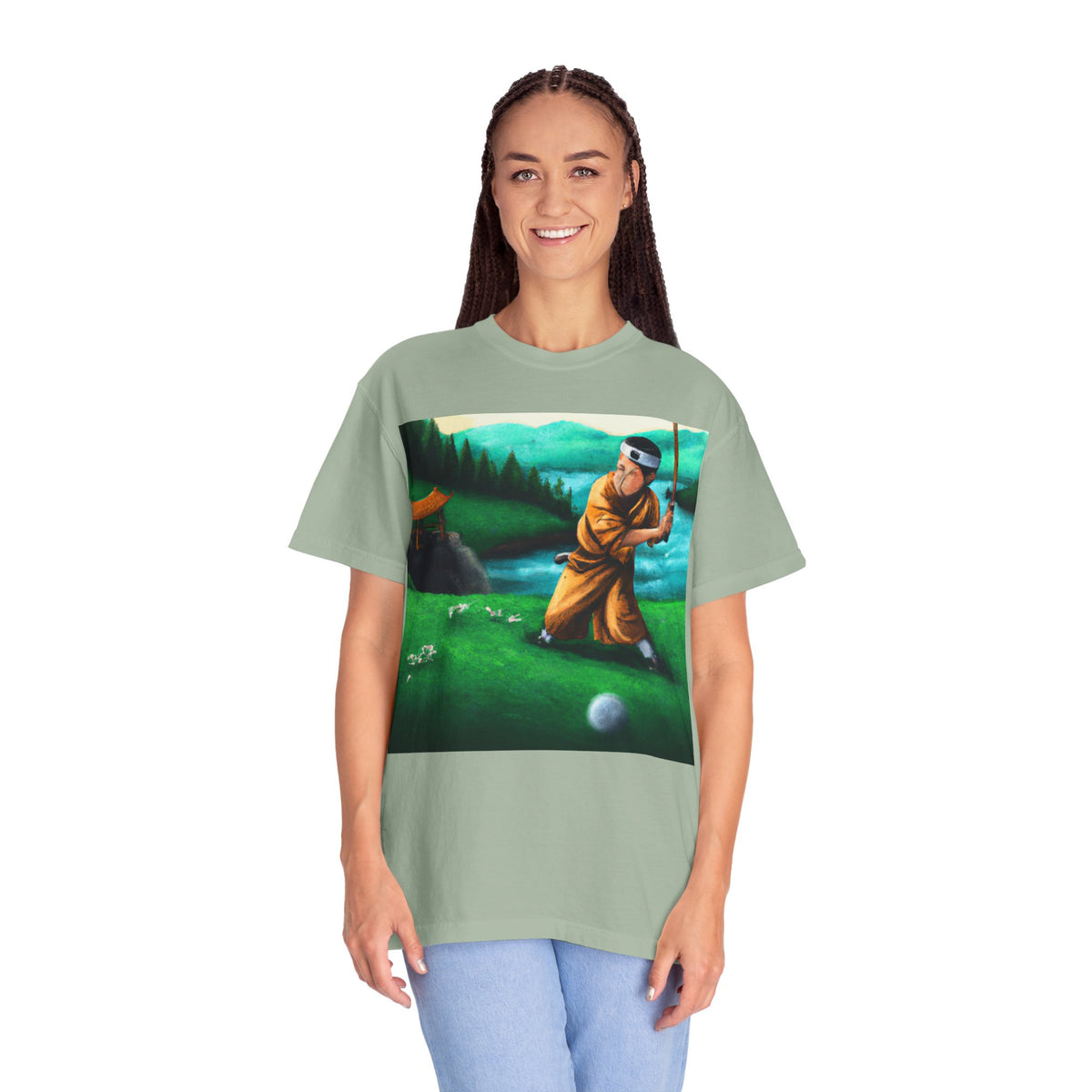 Monk Golfer Oil Painting Art Graphic T-Shirt