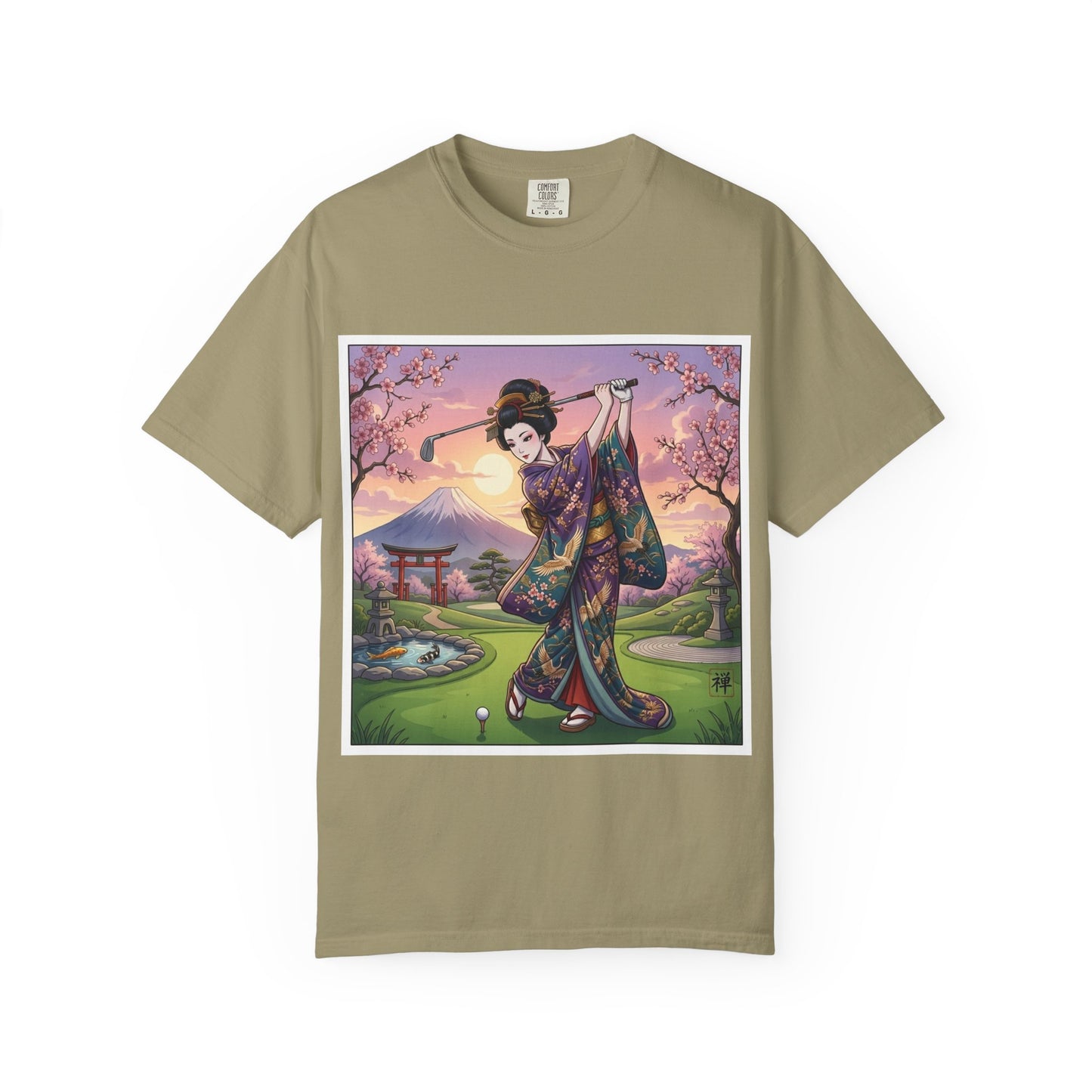 Geisha Golfing Sunset T-Shirt — Vintage Japanese Kimono Art Tee
