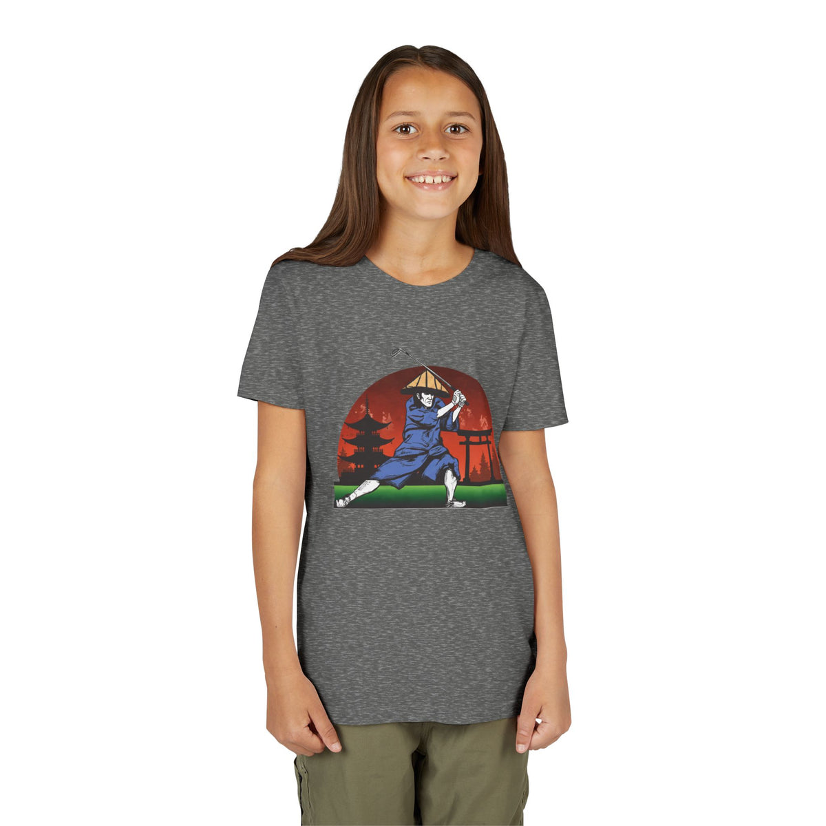 Japanese Samurai Golfer Retro Graphic Kid T-Shirt