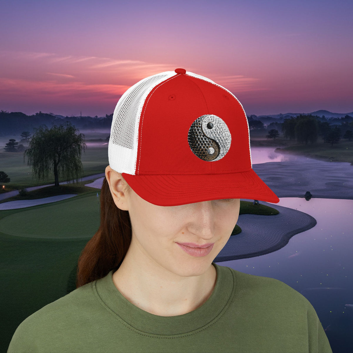 Embroidered "Yin Yang Golf Ball" Trucker Cap