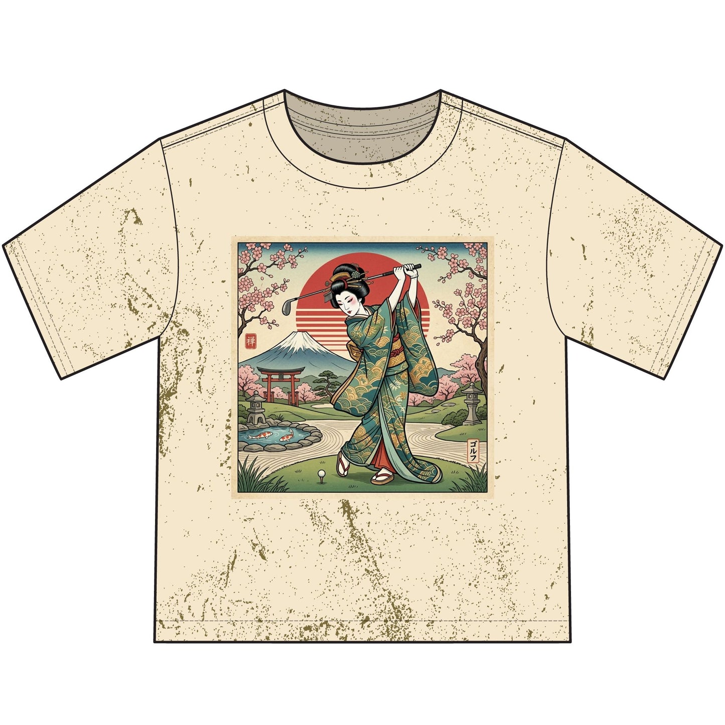 Japanese Geisha Golfer Vintage Scene Youth T-Shirt