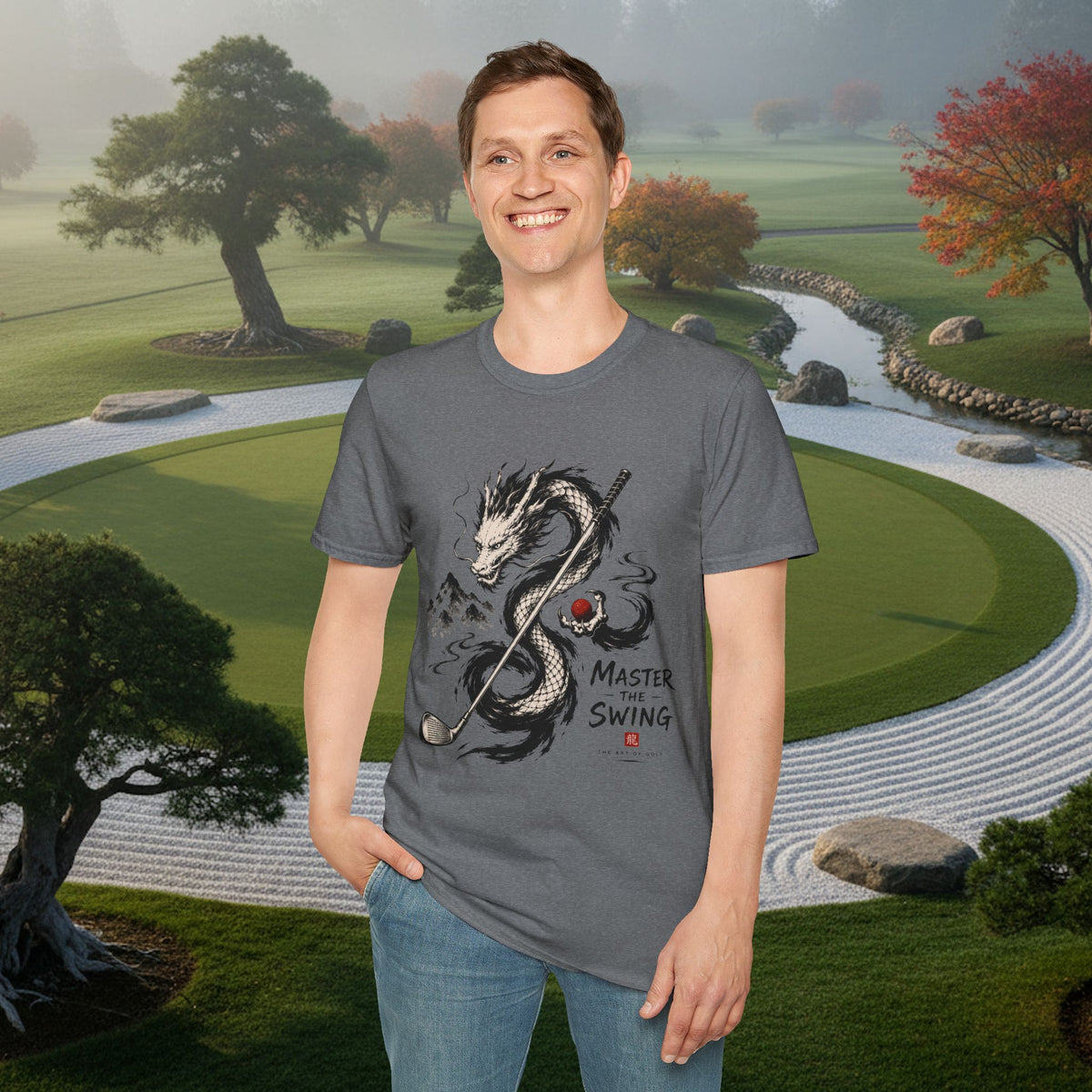 Dragon Golf T-Shirt — "Master the Swing" Asian Ink-Style Golf Shirt