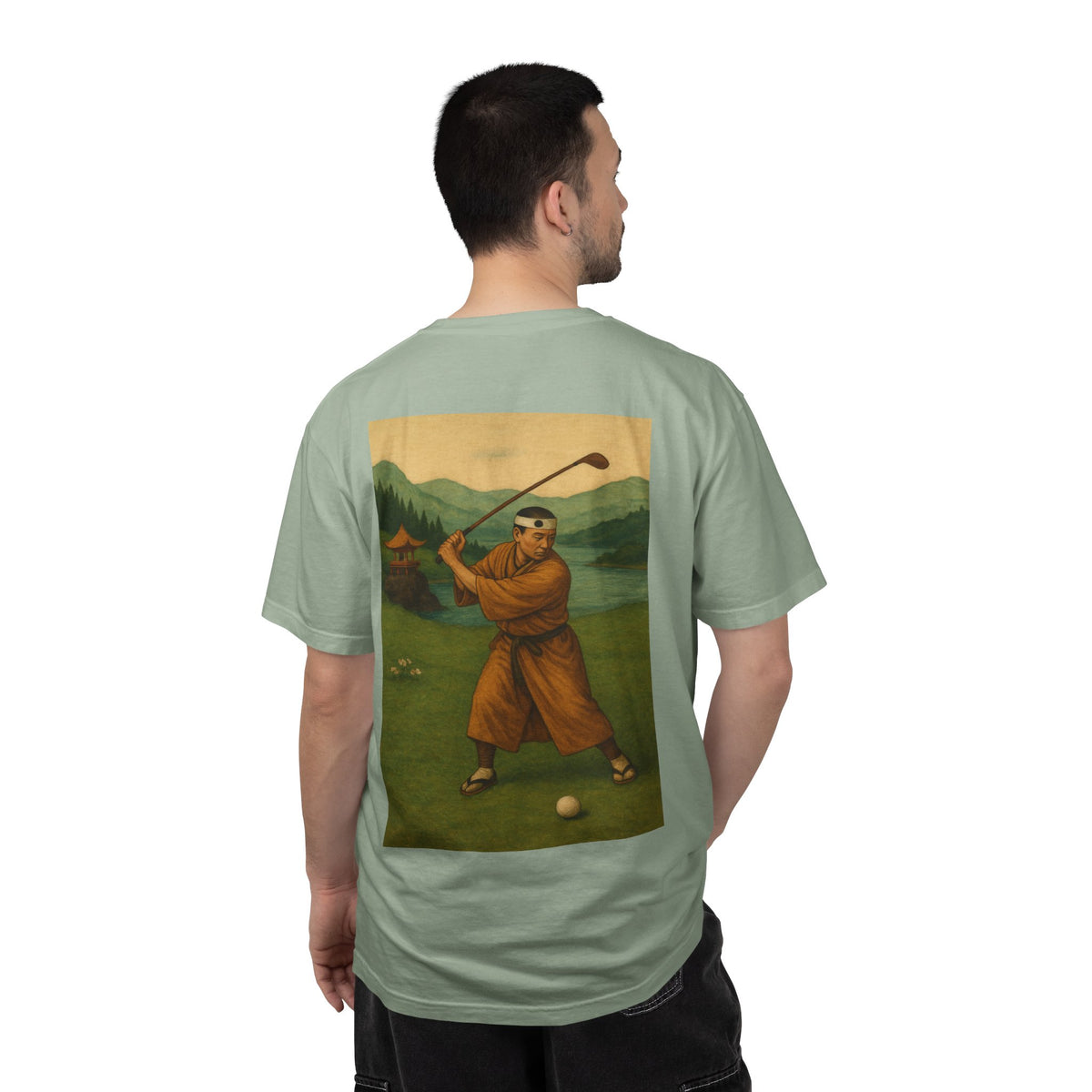 Enso Circle Golf  Stroke Chest Vintage Monk Golfer Back Graphic T-Shirt