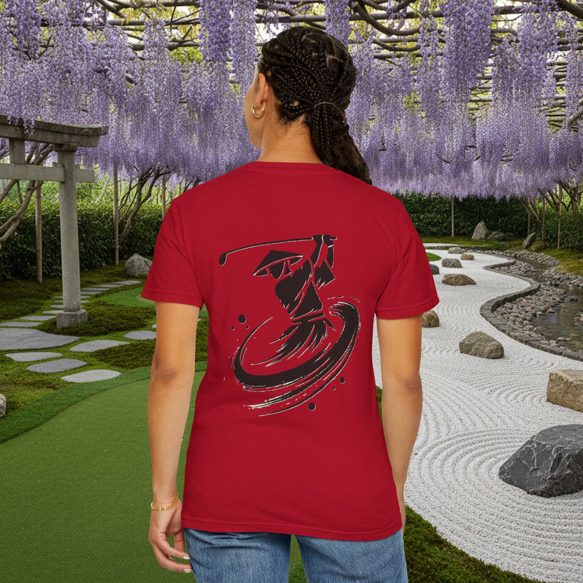 Brushstroke Golfer Kendo Swing Chest and Back Graphic T‑Shirt