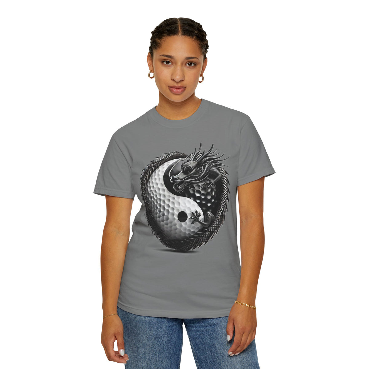 Dragon Coiling Yin Yang Golf Ball Graphic T-Shirt