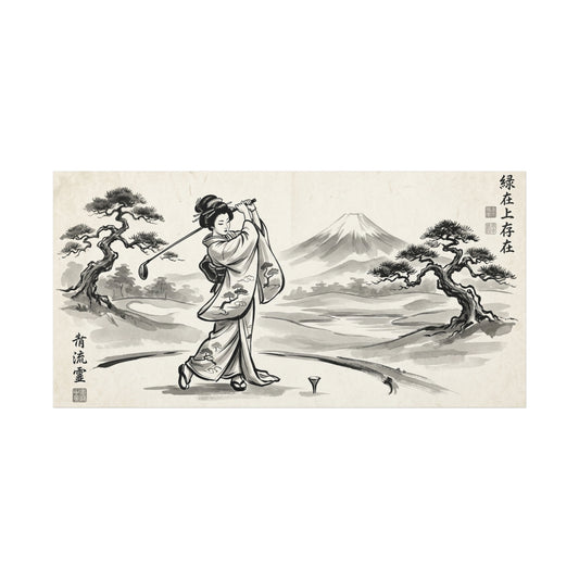 Vintage Japanese Ukiyo-e Golf Print — Matte Stretched Canvas Wall Art