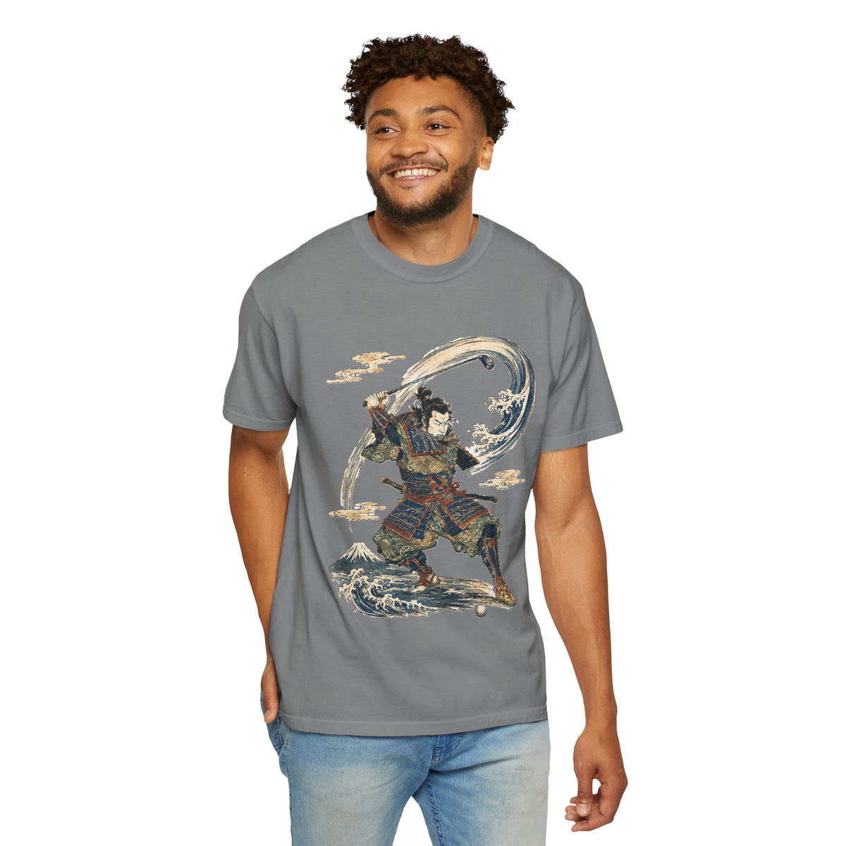 Samurai Golfer Wave Warrior T-Shirt — Japanese Ink-Style Sword Art