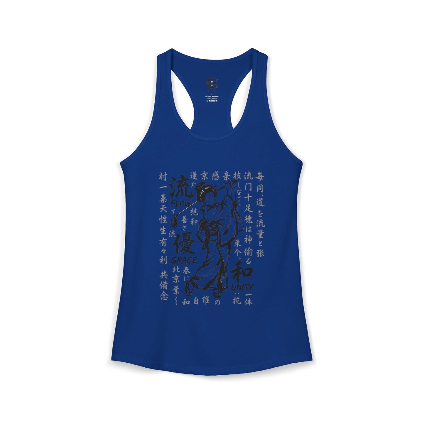 Zen Spot Golf Custom Geisha Golfer Kanji "Flow, Grace, and Unity" Women's Racerback Tank