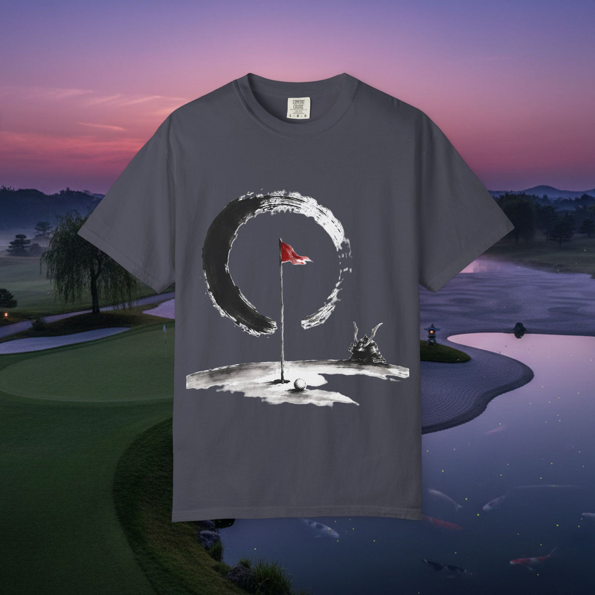 Zen Golf T-Shirt — Minimalist Golf Flag & Enso Brushstroke Design