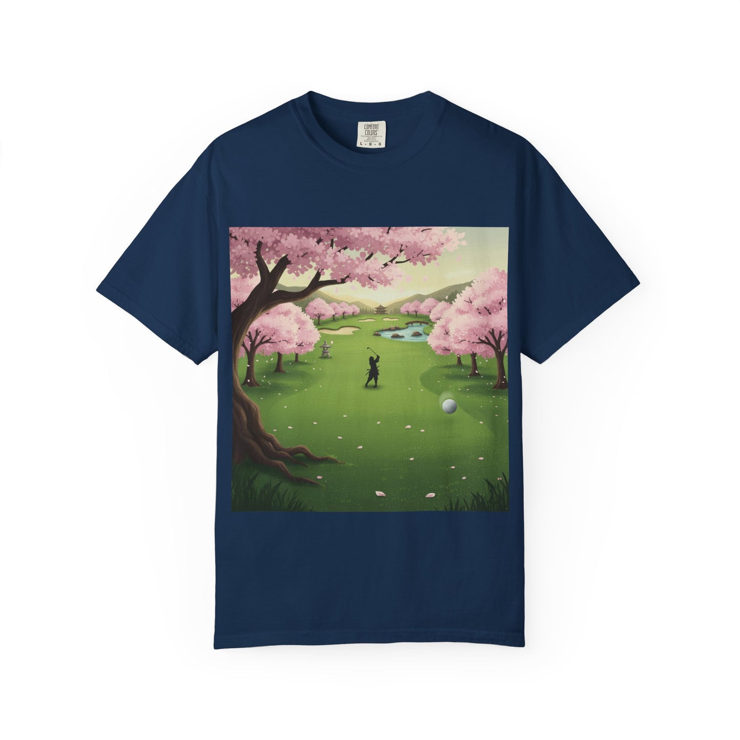 Zen Spot Customized Comfort Colors Golf Course Cherry Blossom T-Shirt – Scenic Golfer Graphic Tee