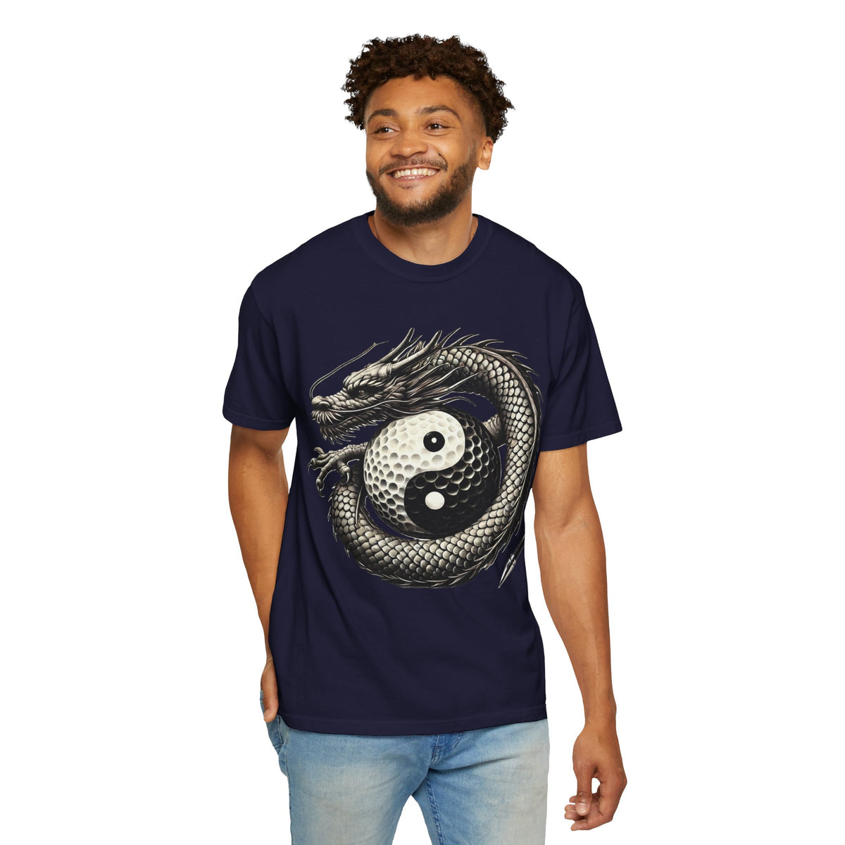 Yin Yang Dragon Golf Ball Front and Back Design Graphic T-Shirt