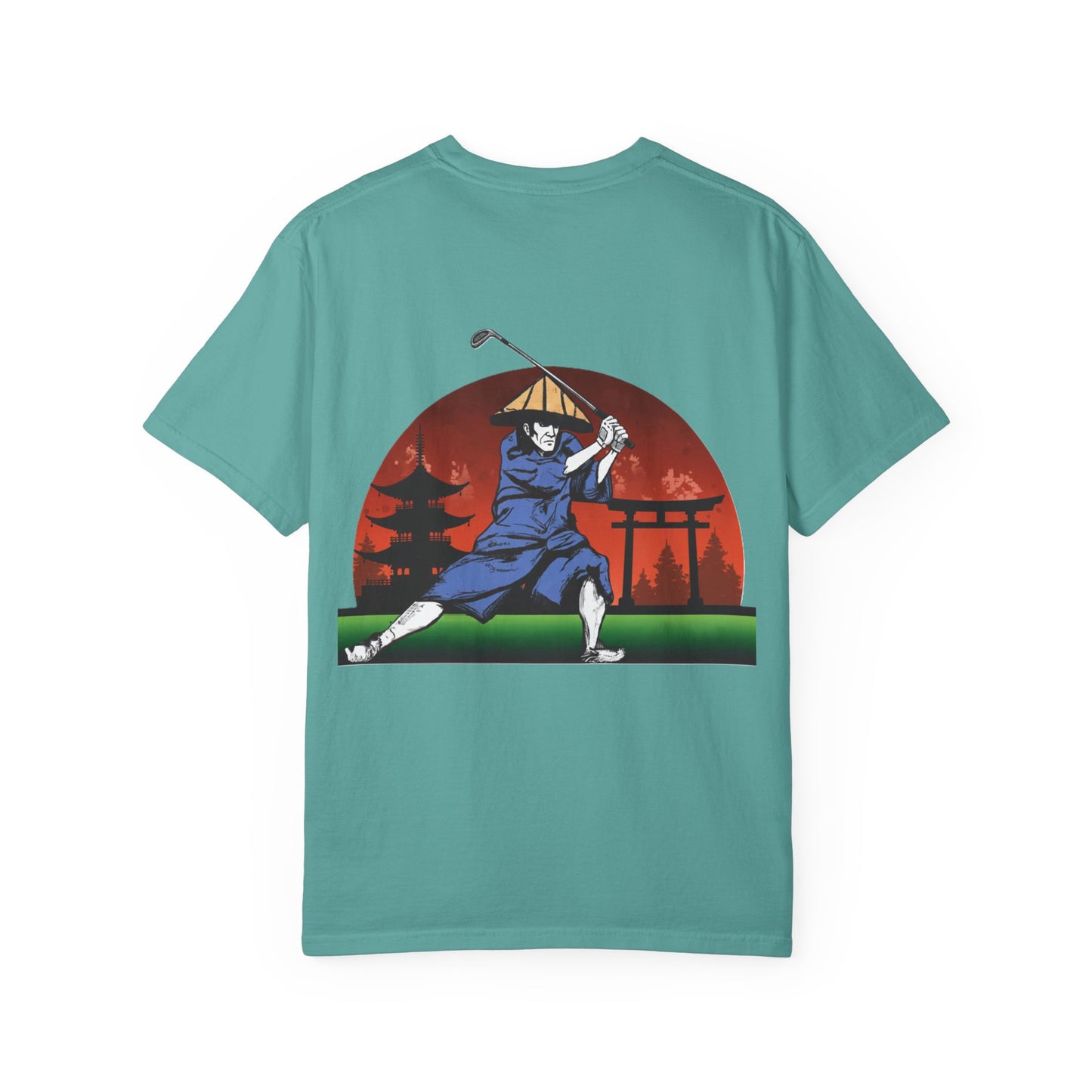 Zen Spot Golf Custom Japanese Sunset Samurai Golfer Graphic T-Shirt