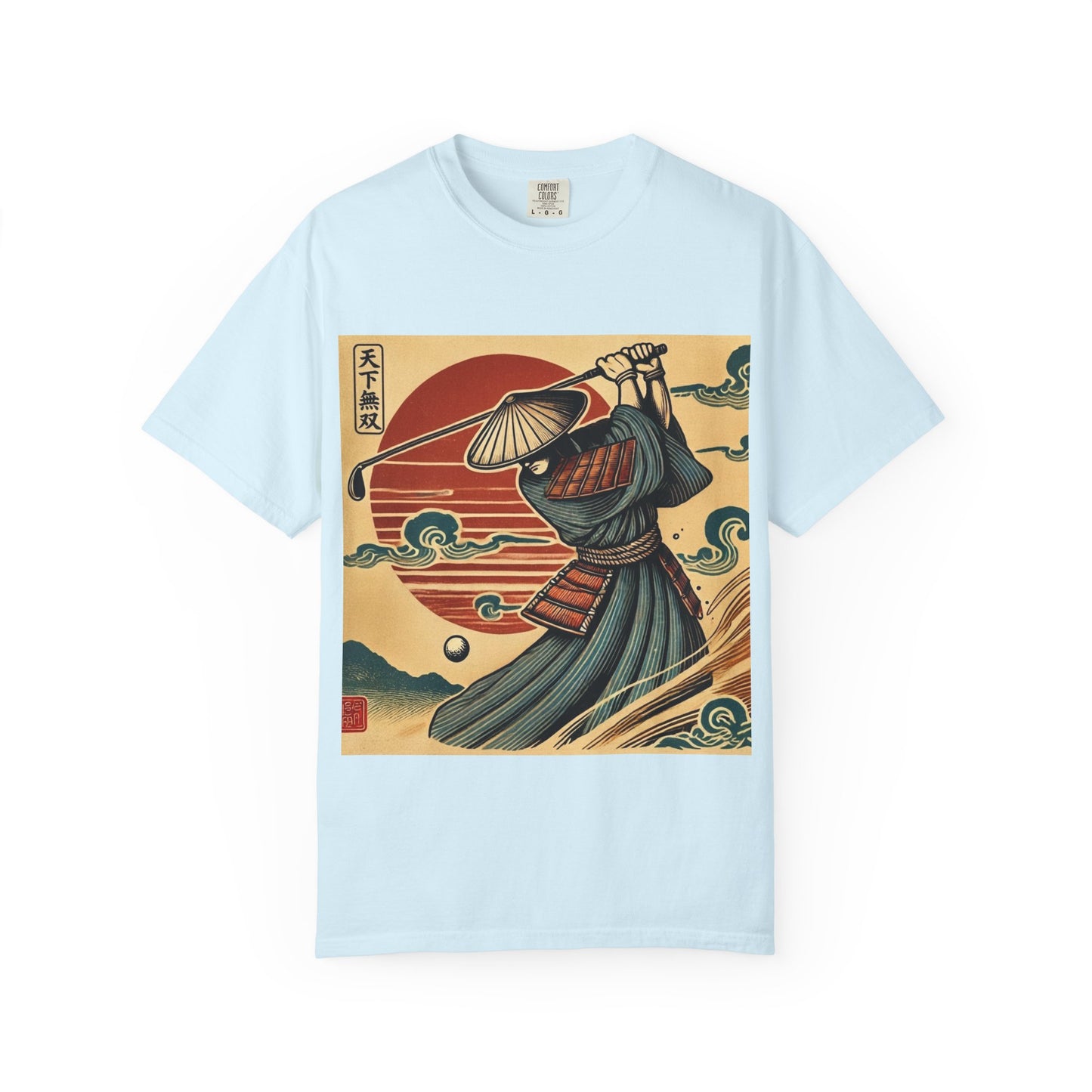 Zen Spot Golf Custom Vintage Japanese Samurai Golfer Sunset Graphic T-Shirt