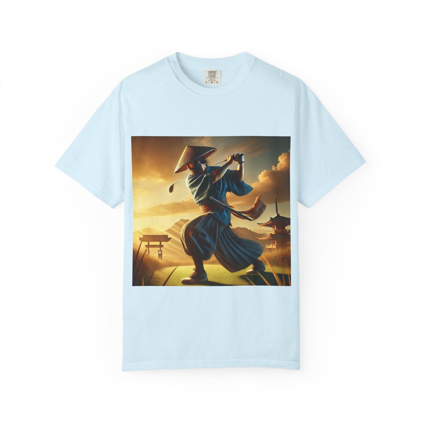 Zen Spot Golf Custom Vintage Martial Arts Samurai Golfer Sunset Graphic T-Shirt